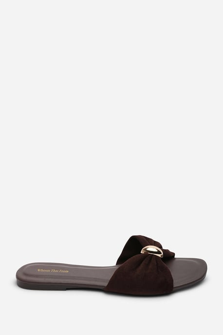 Where's That From Womens 'Arc' Ruched Buckle Suede Slide On Sandal - Image 2
