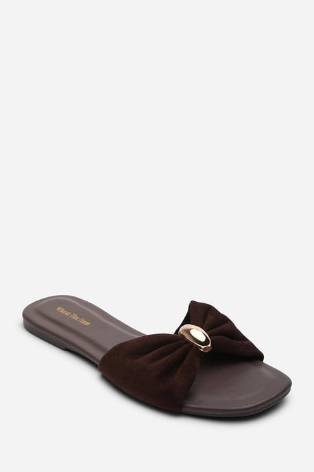 Where's That From Womens 'Arc' Ruched Buckle Suede Slide On Sandal - Image 3