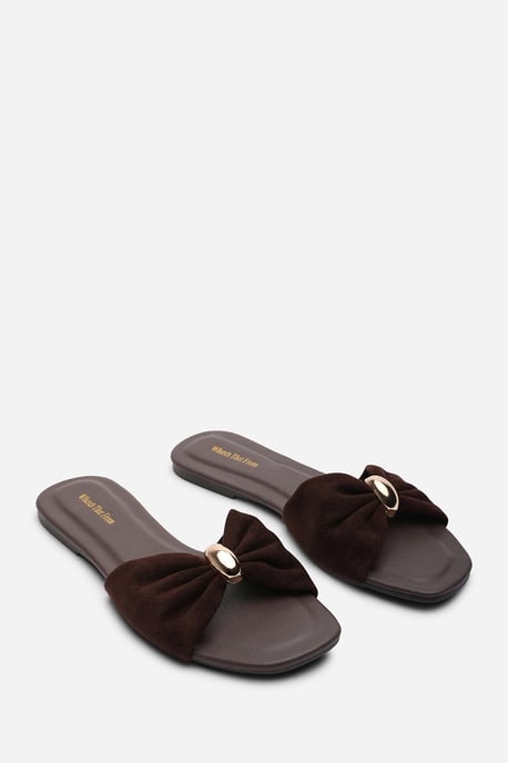 Where's That From Womens 'Arc' Ruched Buckle Suede Slide On Sandal - Image 4