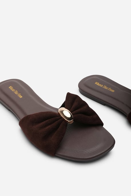 Where's That From Womens 'Arc' Ruched Buckle Suede Slide On Sandal - Image 5