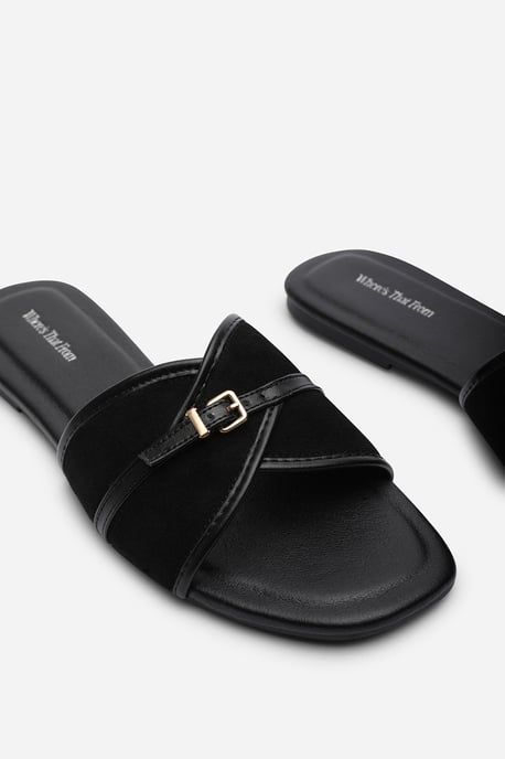 Where's That From Womens 'Mariva' Cross Over Buckle Suede Slide On Sandal - Image 5