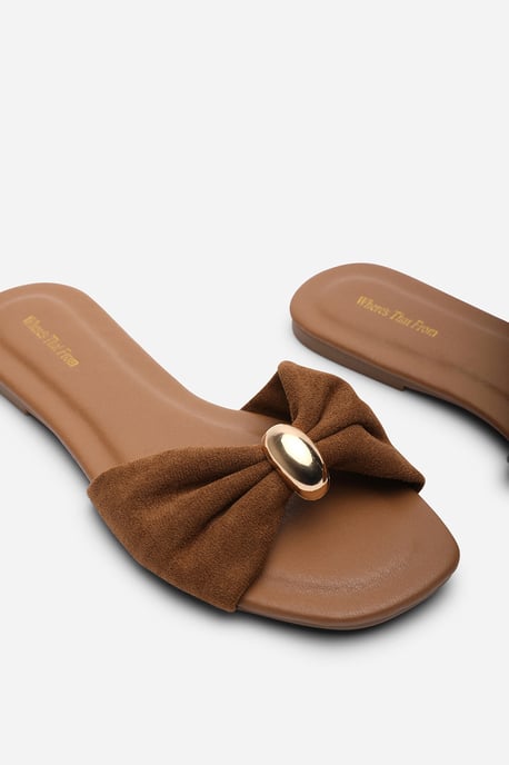 Where's That From Womens 'Arc' Ruched Buckle Suede Slide On Sandal - Image 5