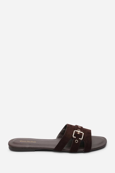 Where's That From Womens 'Alvita' Buckle Slide on Flat Suede Sandal - Image 2