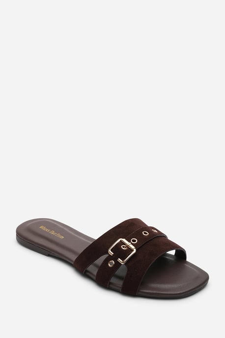 Where's That From Womens 'Alvita' Buckle Slide on Flat Suede Sandal - Image 3