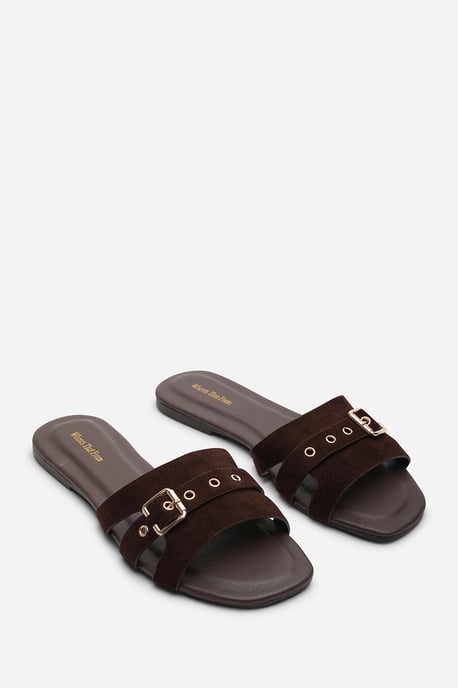 Where's That From Womens 'Alvita' Buckle Slide on Flat Suede Sandal - Image 4