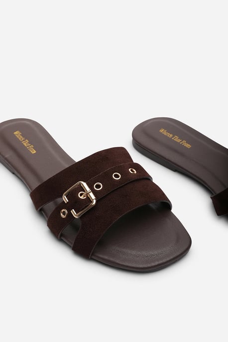 Where's That From Womens 'Alvita' Buckle Slide on Flat Suede Sandal - Image 5