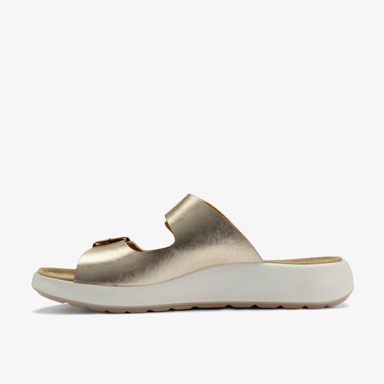 Un Oak Mule Gold Metallic Sandals - Image 2