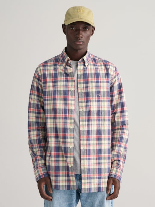 Mens Dusty Blue Sea Cotton Linen Check Shirt - Image 1