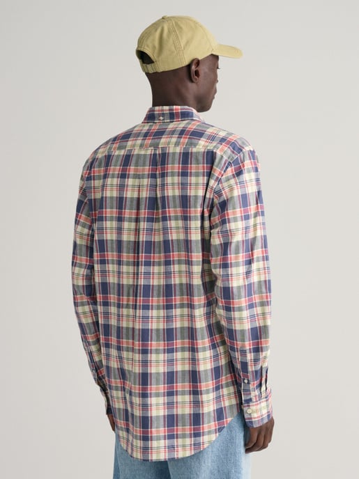 Mens Dusty Blue Sea Cotton Linen Check Shirt - Image 3