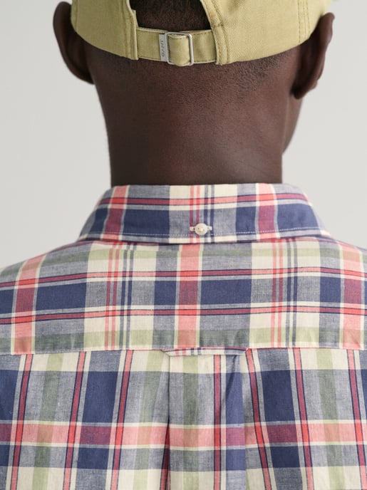 Mens Dusty Blue Sea Cotton Linen Check Shirt - Image 4