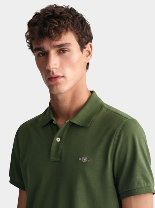 Mens Pine Green Shield Logo Pique Polo Shirt - Image 2