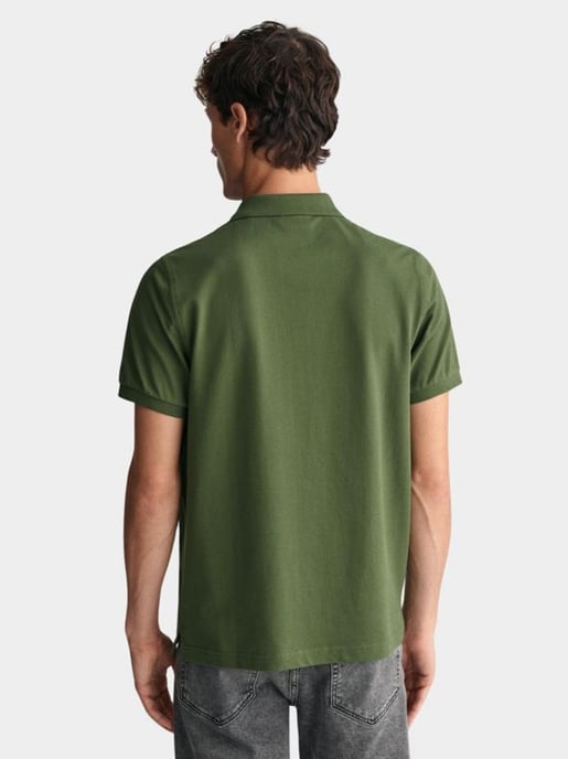 Mens Pine Green Shield Logo Pique Polo Shirt - Image 3