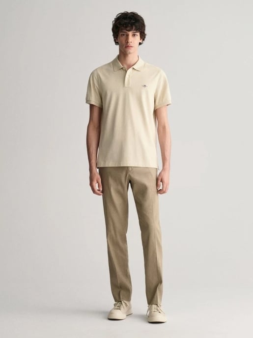 Mens Silky Beige Shield Logo Pique Polo Shirt - Image 3