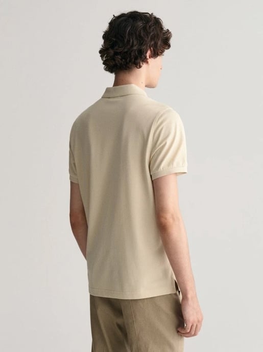 Mens Silky Beige Shield Logo Pique Polo Shirt - Image 4