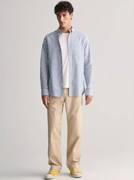 Mens Rich Blue Cotton Linen Stripe Shirt - Image 3