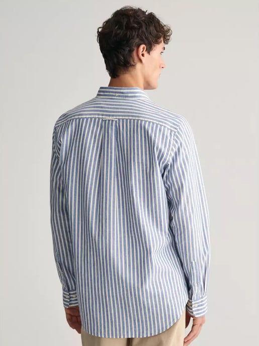 Mens Rich Blue Cotton Linen Stripe Shirt - Image 4