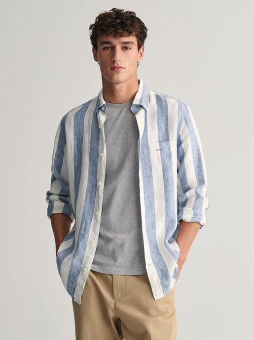 Mens Salty Sea Bold Stripe Linen Shirt - Image 1