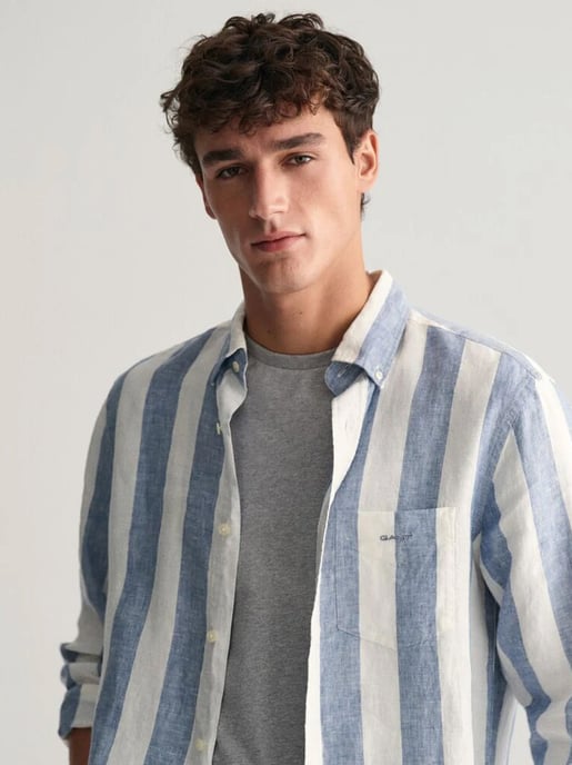 Mens Salty Sea Bold Stripe Linen Shirt - Image 2