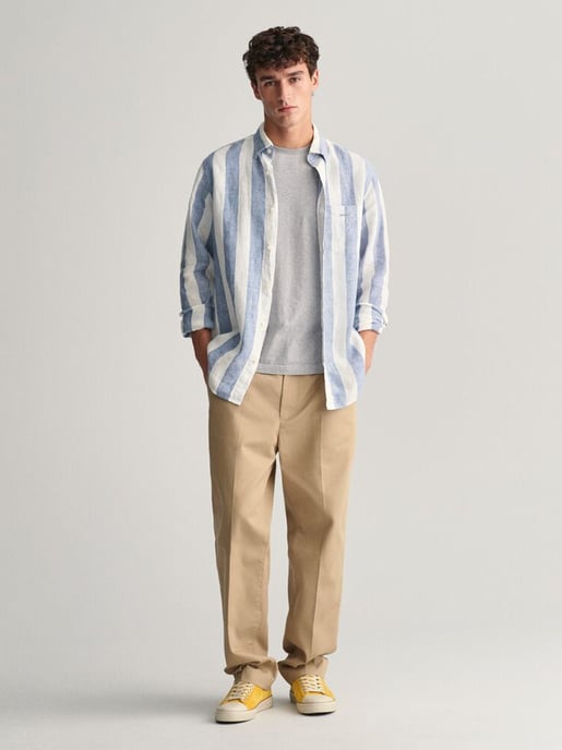 Mens Salty Sea Bold Stripe Linen Shirt - Image 3