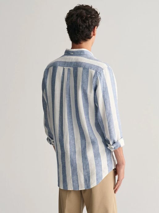 Mens Salty Sea Bold Stripe Linen Shirt - Image 4
