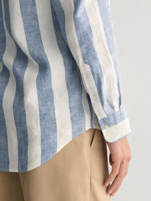 Mens Salty Sea Bold Stripe Linen Shirt - Image 5