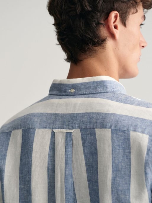 Mens Salty Sea Bold Stripe Linen Shirt - Image 6