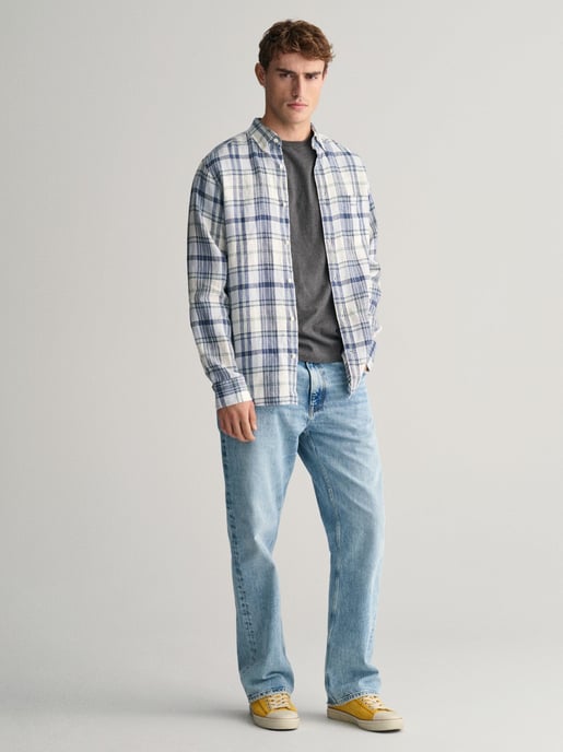 Mens Eggshell Linen Madras Shirt - Image 3