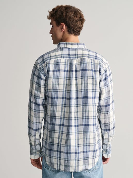 Mens Eggshell Linen Madras Shirt - Image 4