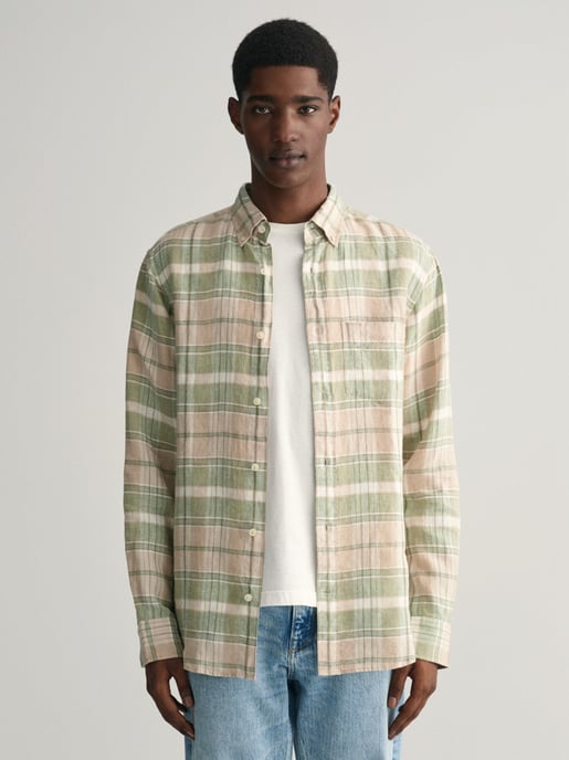 Mens Dry Sand Linen Madras Shirt - Image 1