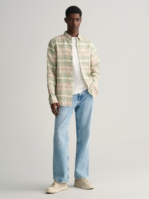 Mens Dry Sand Linen Madras Shirt - Image 3