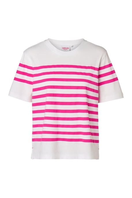 Caroline Tensen Elba Streep T-Shirt Wit / Fuchsia - Image 3