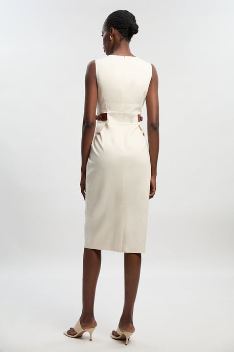 Tailored Linen Tab Waist Pencil Midi Dress - Image 4