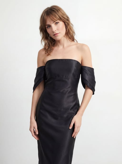 Petite Structured Puff Sleeve Bardot Midi Dress - Image 4