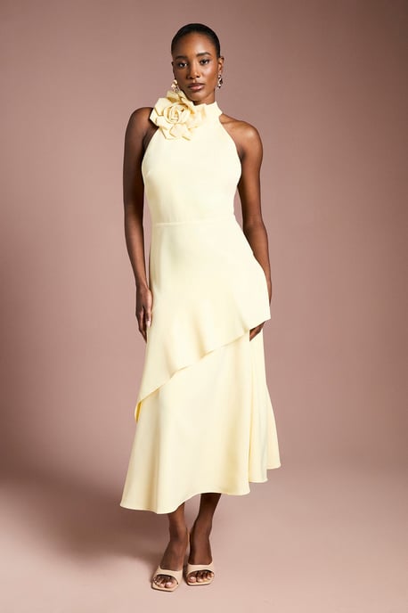 High Neck Corsage Detail Midi Dress - Image 1