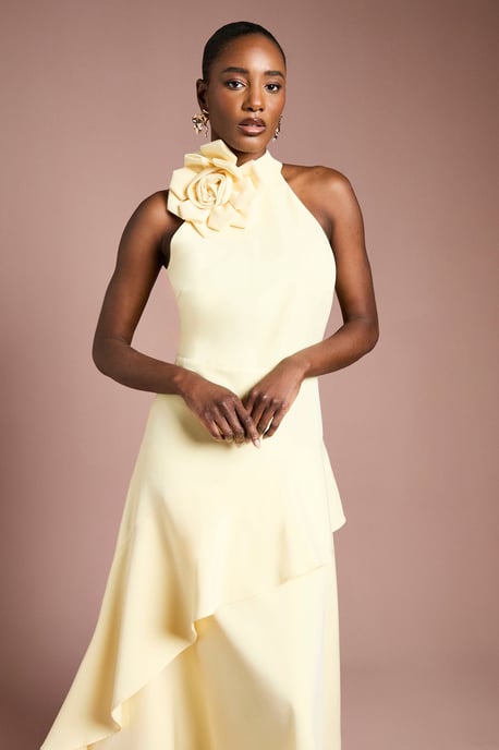 High Neck Corsage Detail Midi Dress - Image 2