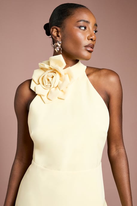 High Neck Corsage Detail Midi Dress - Image 4