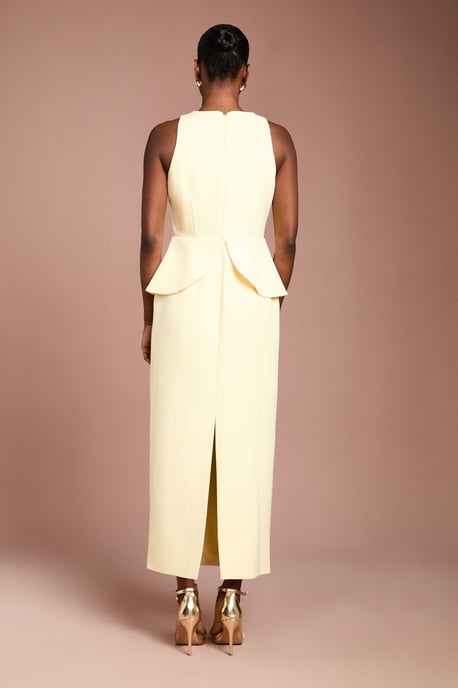 Lisa Tan Crepe Rosette Detail Peplum Pencil Dress - Image 3