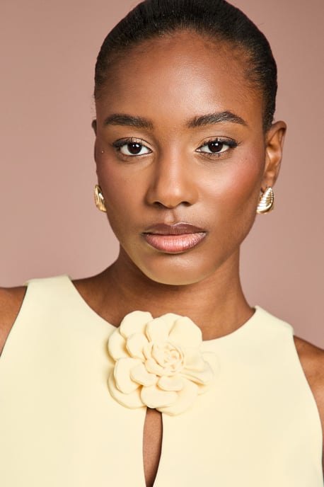 Lisa Tan Crepe Rosette Detail Peplum Pencil Dress - Image 4