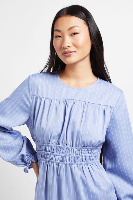 Petite Shirred Bodice Tiered Stripe Midi Dress - Image 4