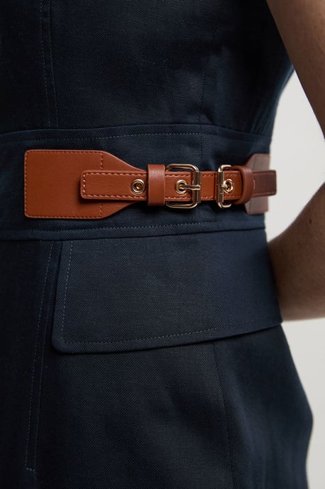 Tailored Linen Tab Waist Pencil Midi Dress - Image 3