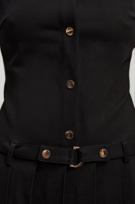 Ponte Button Front Pleated Mini Dress - Image 3