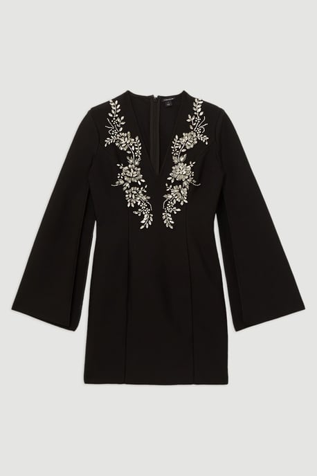 Bandage Form Fitting Cape Sleeve Embellished Mini Dress - Image 4