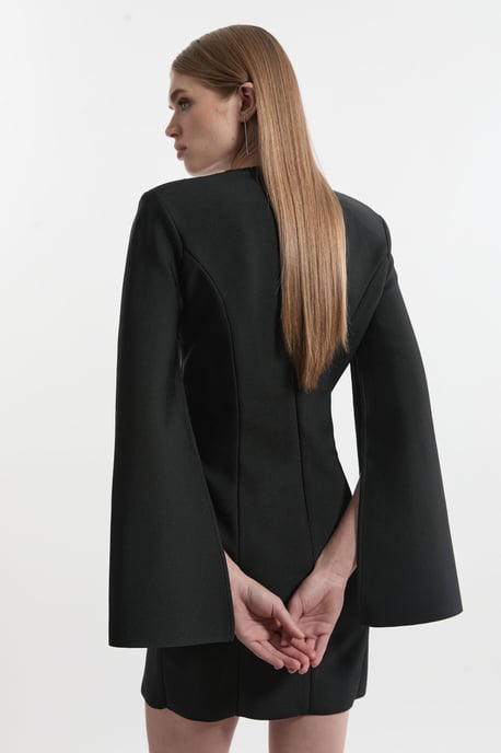 Bandage Form Fitting Cape Sleeve Embellished Mini Dress - Image 5