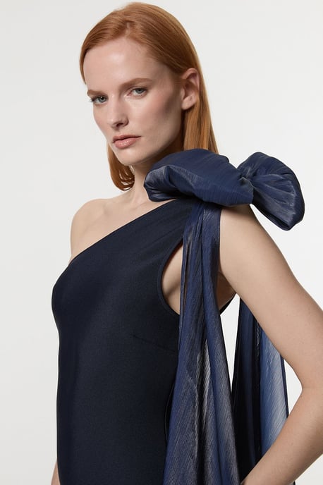 Bandage Figure Form Knit Woven Cape Detail Maxi Dress - Image 2