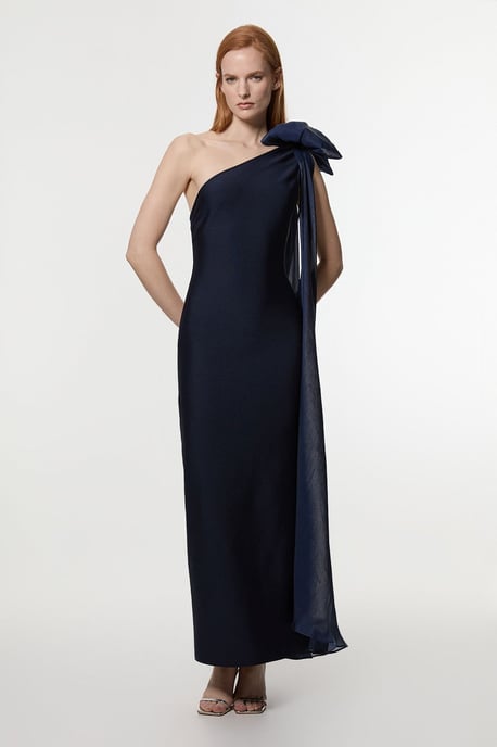 Bandage Figure Form Knit Woven Cape Detail Maxi Dress - Image 3