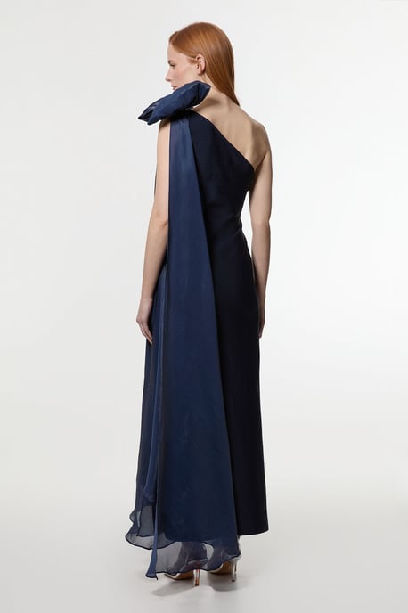 Bandage Figure Form Knit Woven Cape Detail Maxi Dress - Image 5