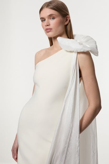 Bandage Figure Form Knit Woven Cape Detail Maxi Dress - Image 2