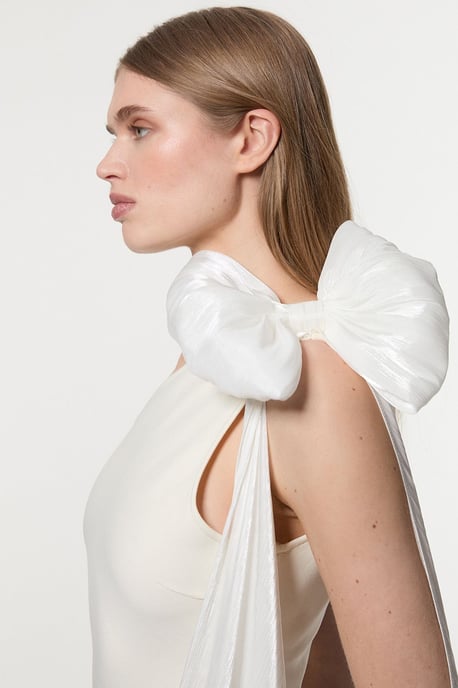 Bandage Figure Form Knit Woven Cape Detail Maxi Dress - Image 3
