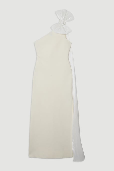 Bandage Figure Form Knit Woven Cape Detail Maxi Dress - Image 4