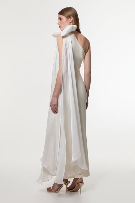 Bandage Figure Form Knit Woven Cape Detail Maxi Dress - Image 5